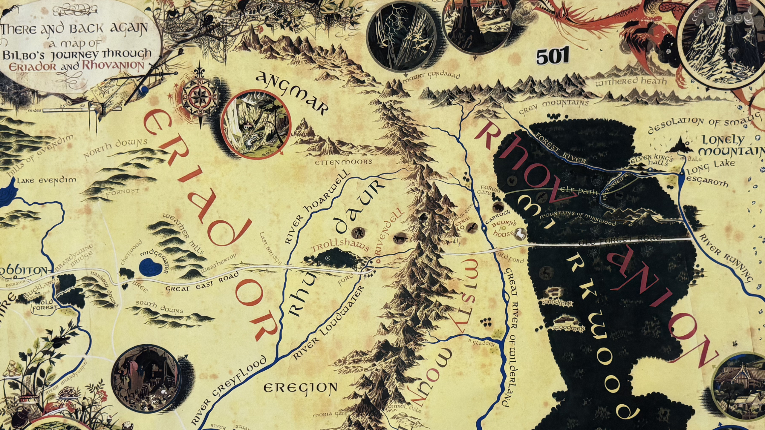 Pauline Baynes, Map of Middle-earth in the Time of the Hobbits, 1977. Detail