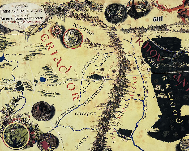 Pauline Baynes, Map of Middle-earth in the Time of the Hobbits, 1977. Detail