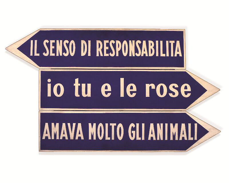 Ketty La Rocca, Segnaletiche, 1967 (La Rocca-11) Smalto su tavola, 60x109 cm Centro per l'arte contemporanea Luigi Pecci, Prato. Donazione di Carlo Palli