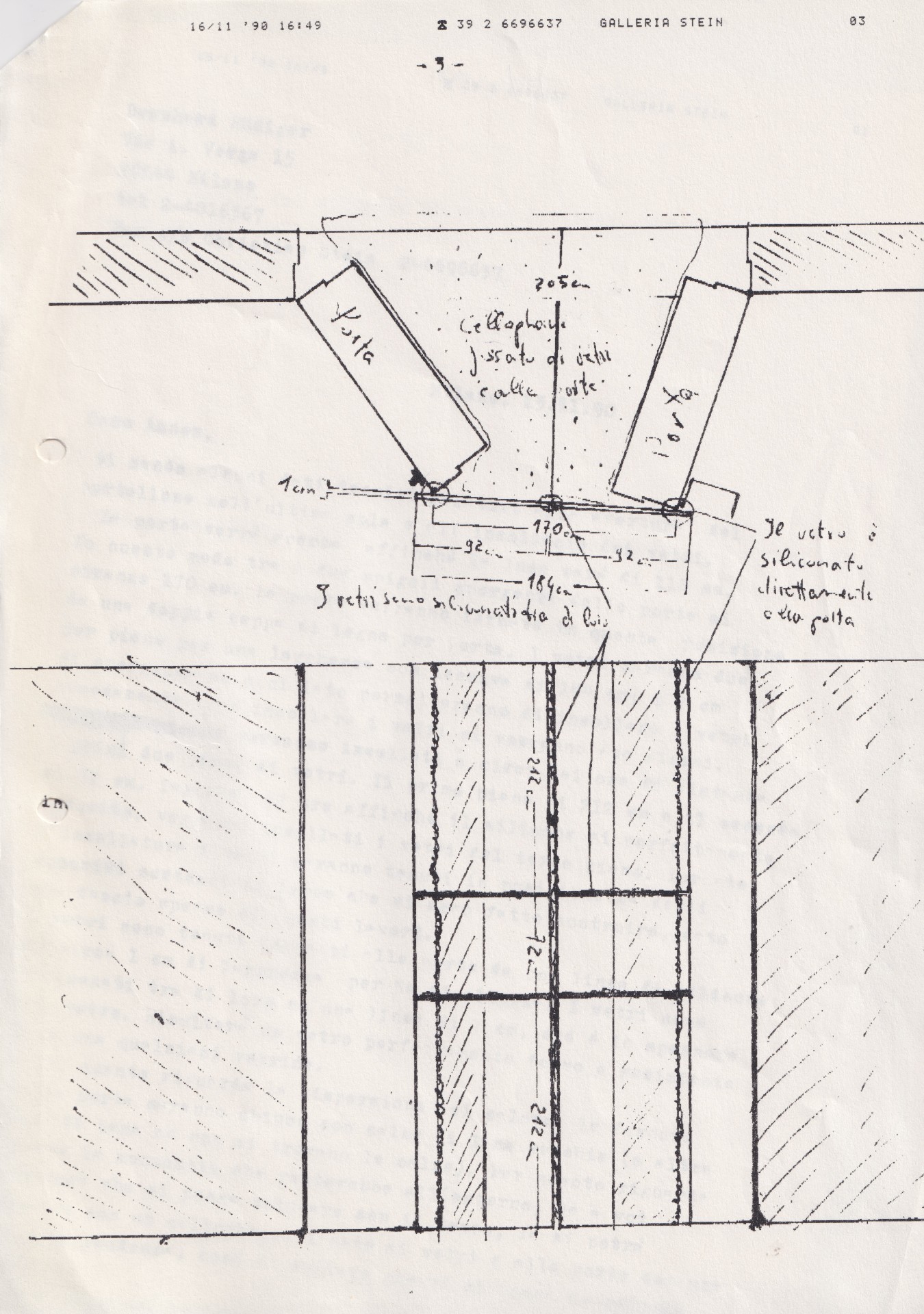 Bernhard Rüdiger, progetto di allestimento Il grande vetro (1991) per Una scena emergente, 16 novembre 199