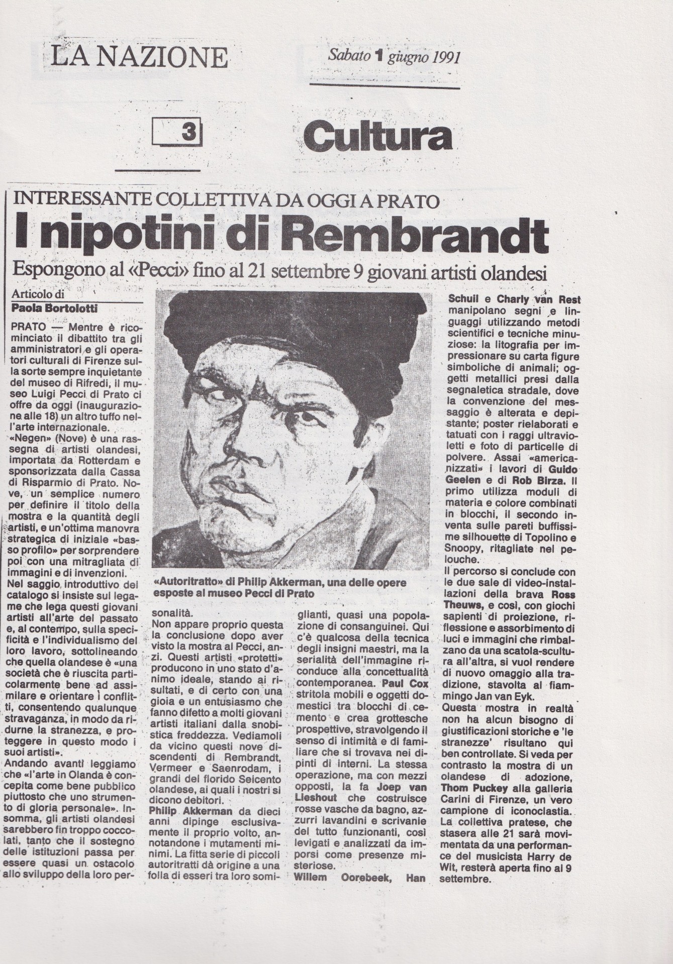 Paola Bortolotti, I nipotini di Rembrandt, «La Nazione», 1 giugno 1991, p. 3
