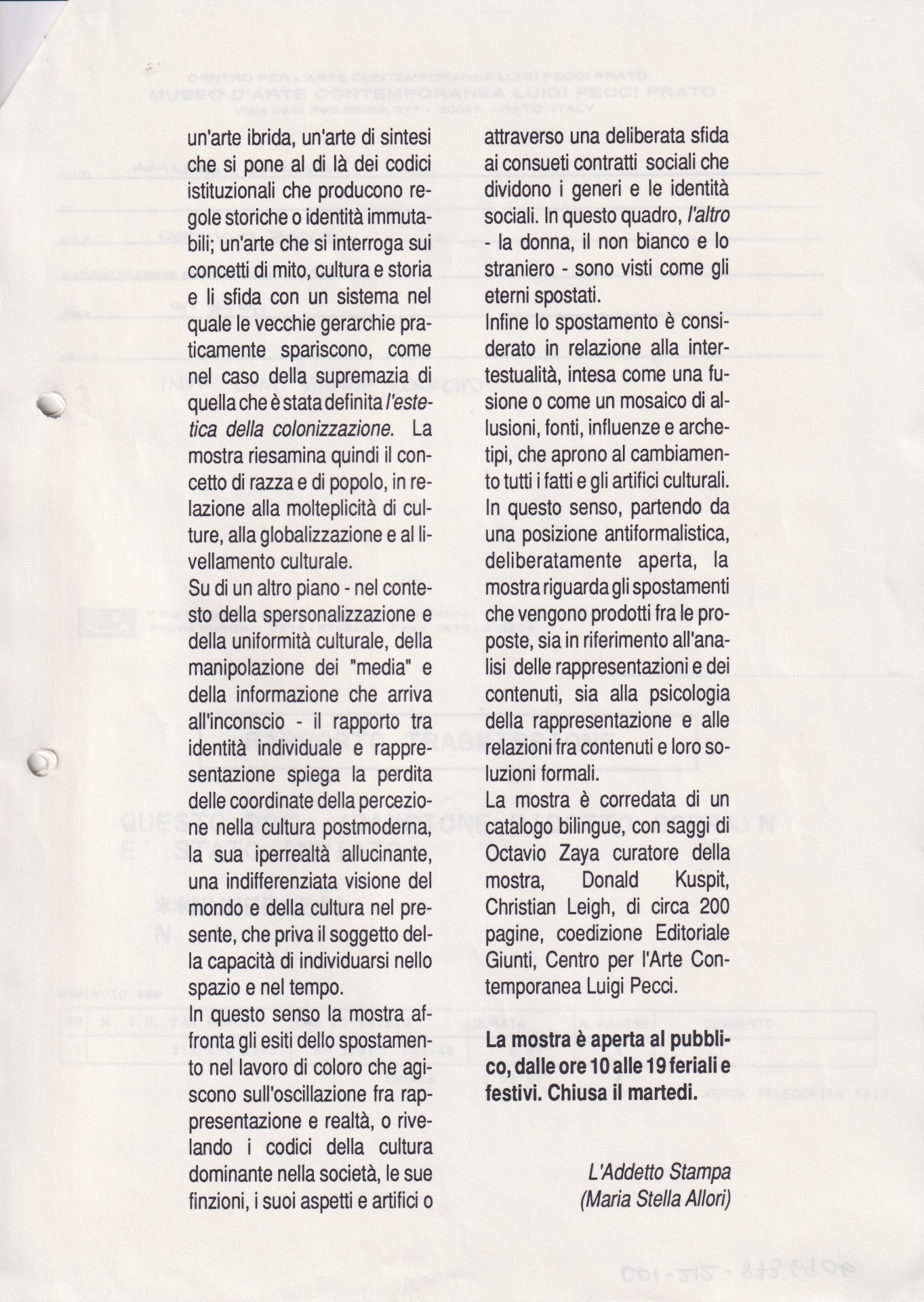 Comunicato stampa Altrove