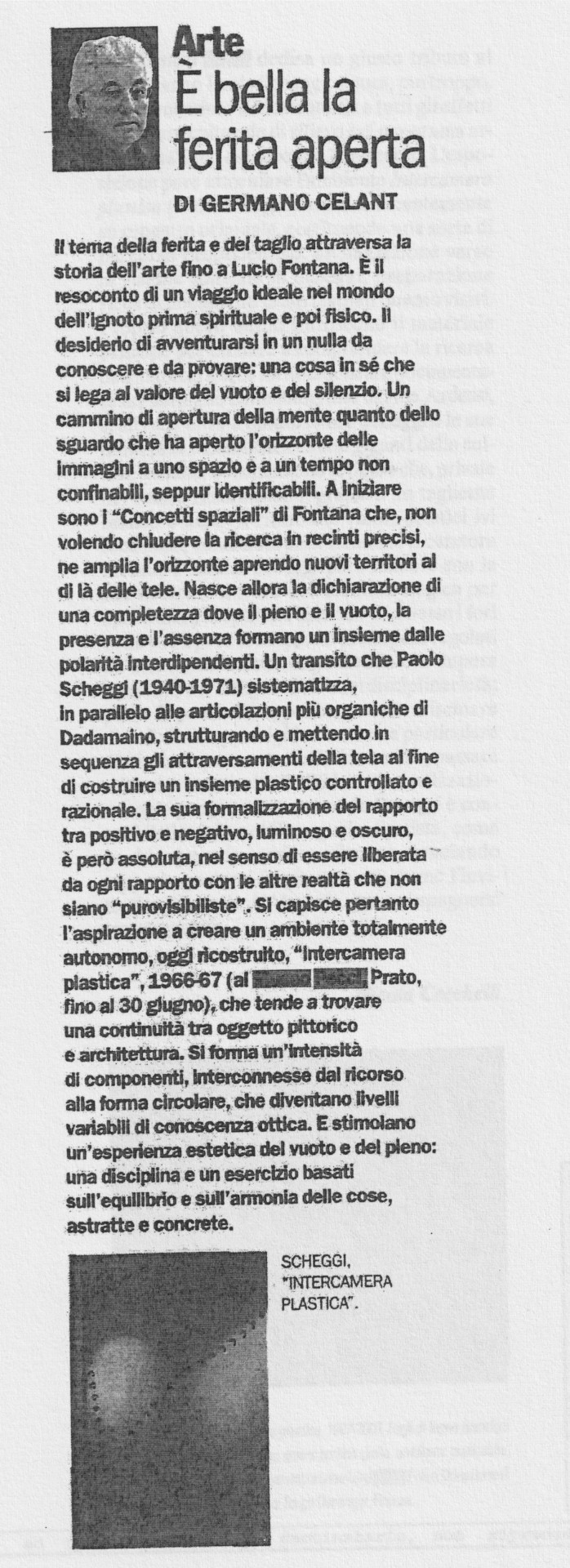 Germano Celant, È bella la ferita aperta, «l'Espresso», 11 aprile 2013, p. 159